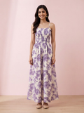 Lavender Watercolor Floral Smocked Maxi Dress
