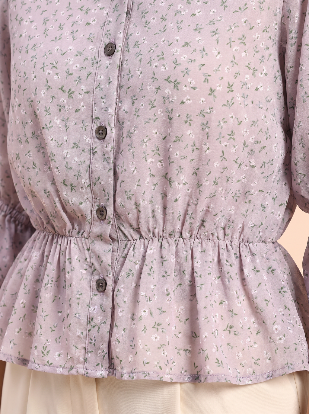 Lilac Ditsy Floral Peplum Blouse