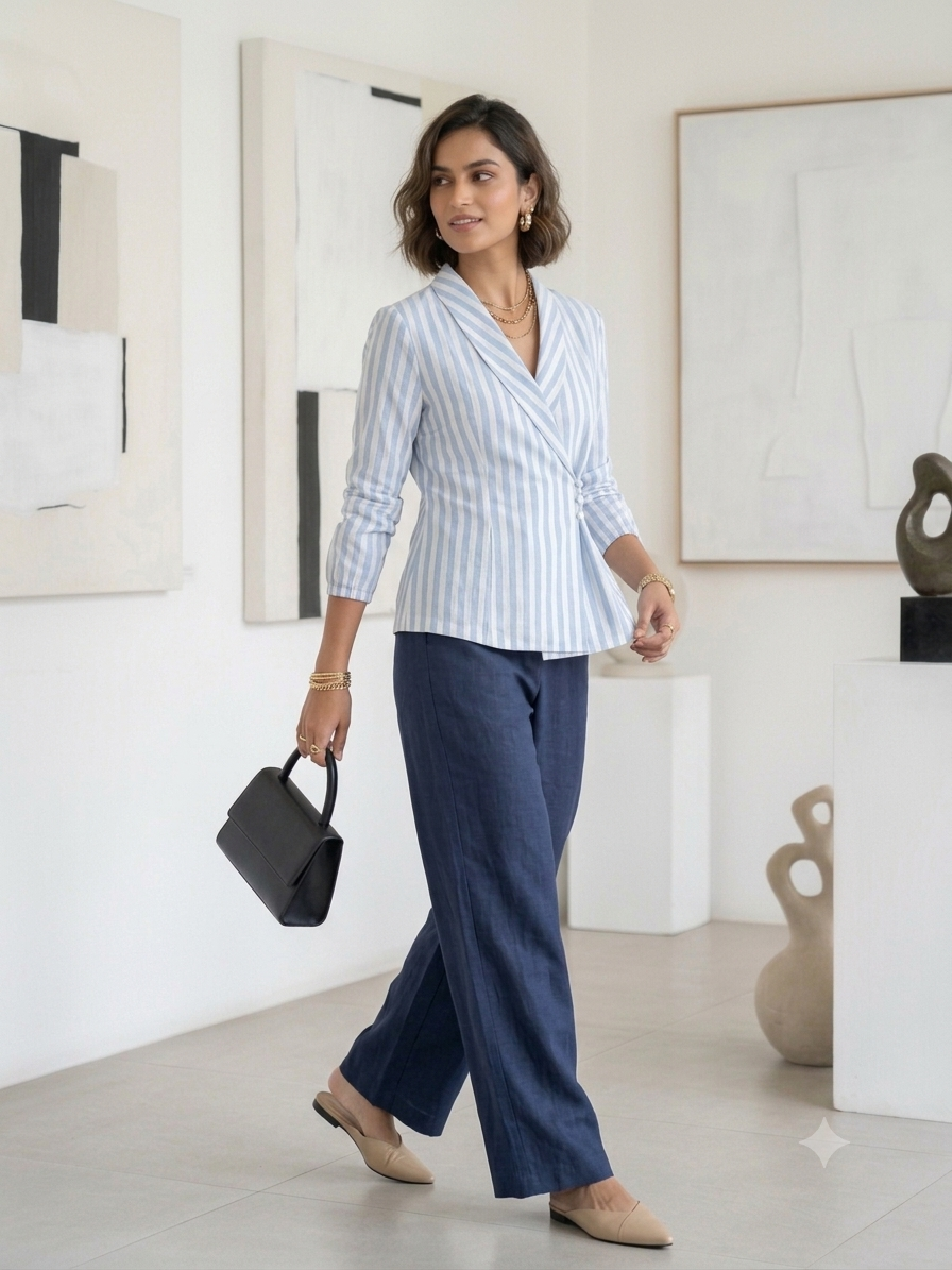 The Amalfi Striped Shawl-Collar Wrap shirt