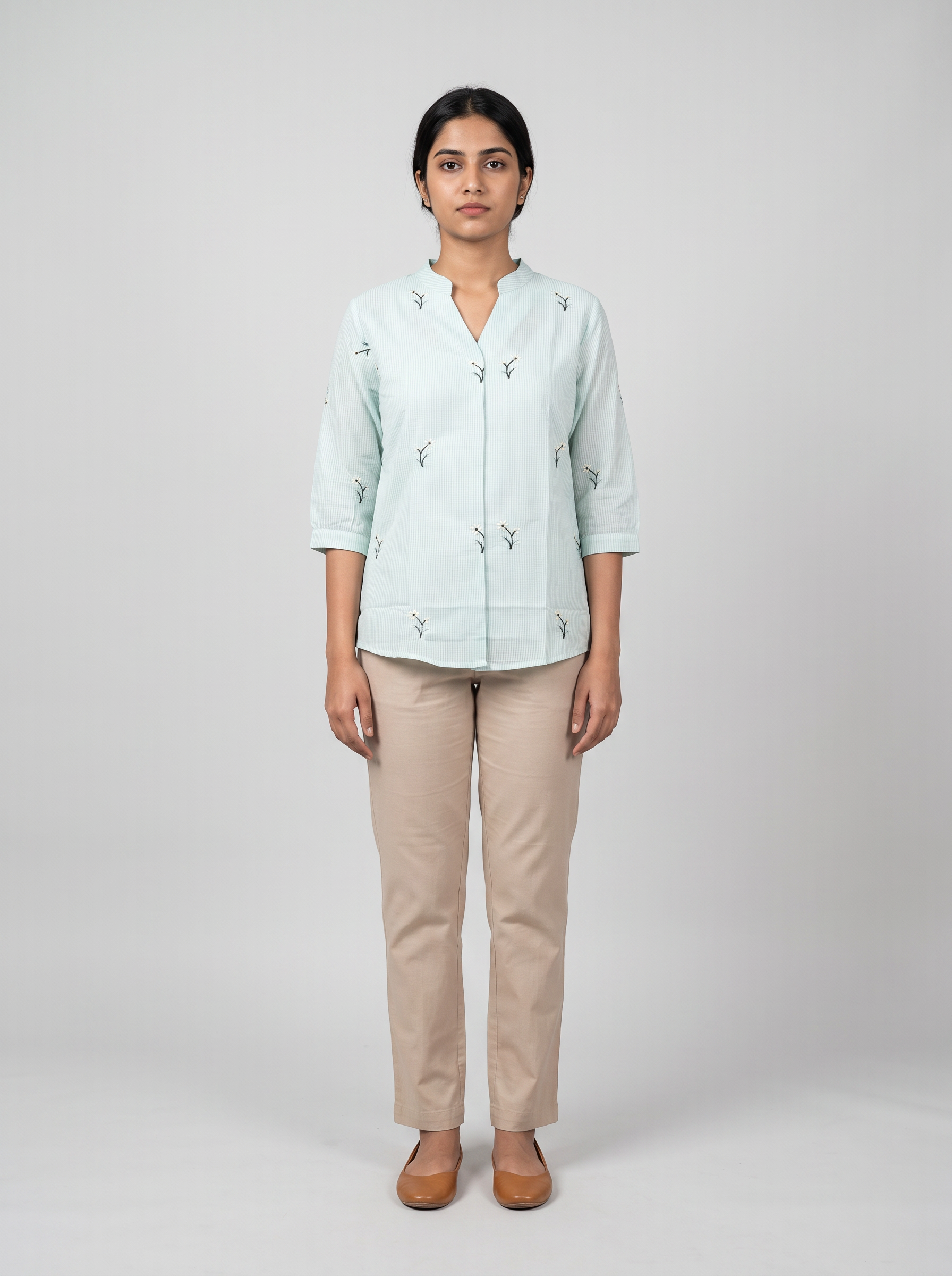 Botanical Breeze-printed Linen khadi Top